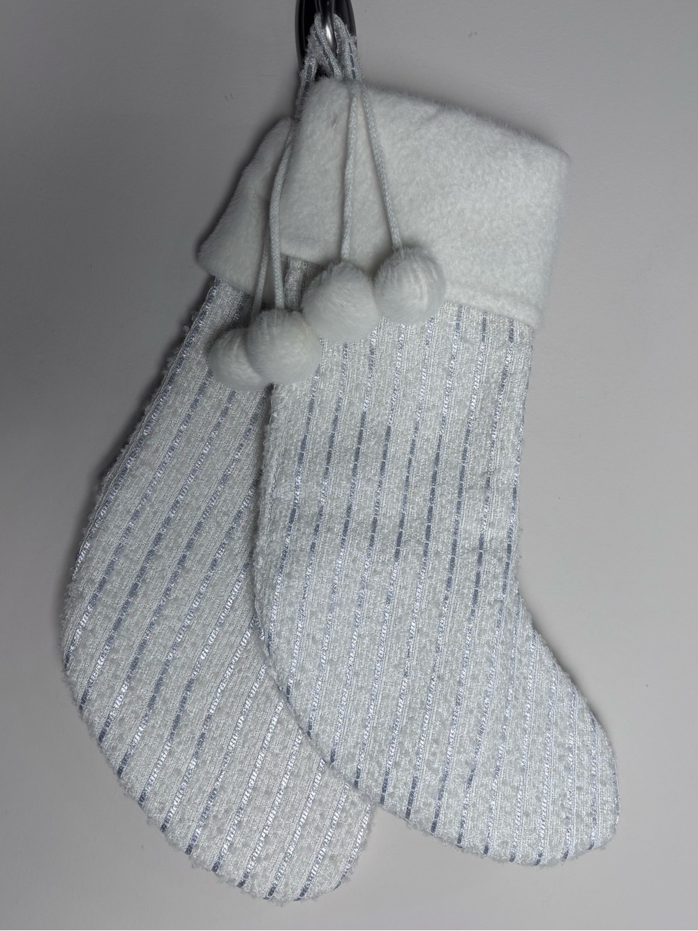 Cozy White Fuzzy Stripe Holiday Stockings